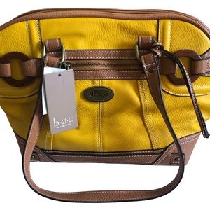BOC NWT Vegan Faux Leather Yellow Gold & Brown Zippered Purse Handbag